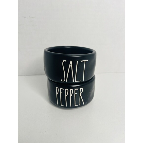 Rae Dunn Stackable Salt and Pepper Cellar Ceramic Container Black - Picture 2 of 4